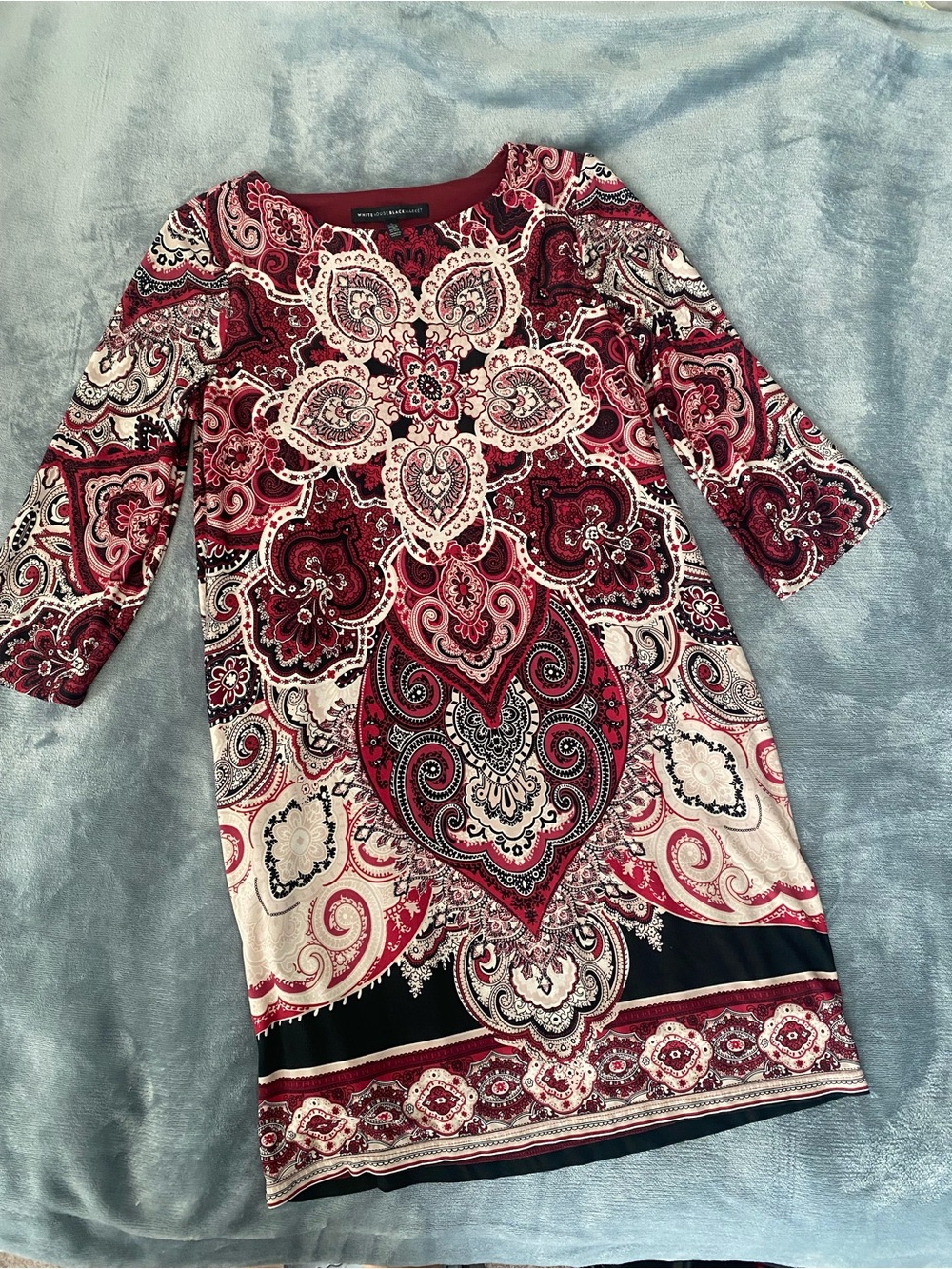 White House Black Market Paisley Long Sleeve Shift Dress size Small